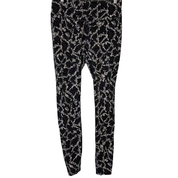 Nike Dri Fit Women’s Medium Black Gray White Print Ankle Length Leggings - Picture 1 of 13